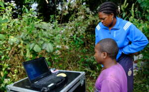 Reviewing field data at Bouamir Research Camp